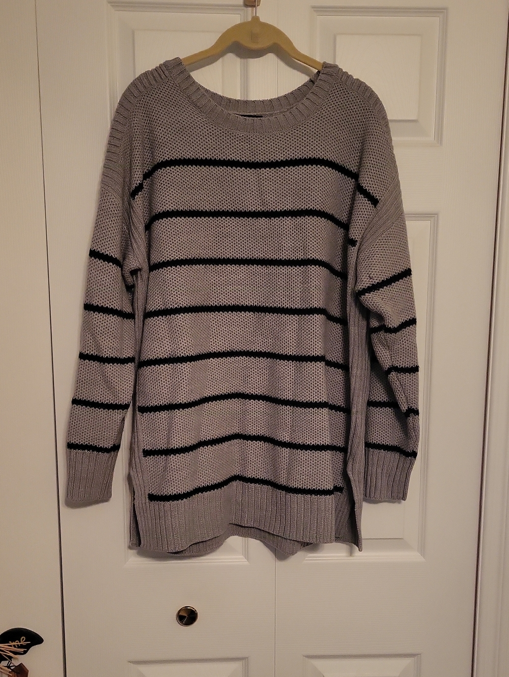 a.n.a Gray Crewneck Sweater with Black Stripes
